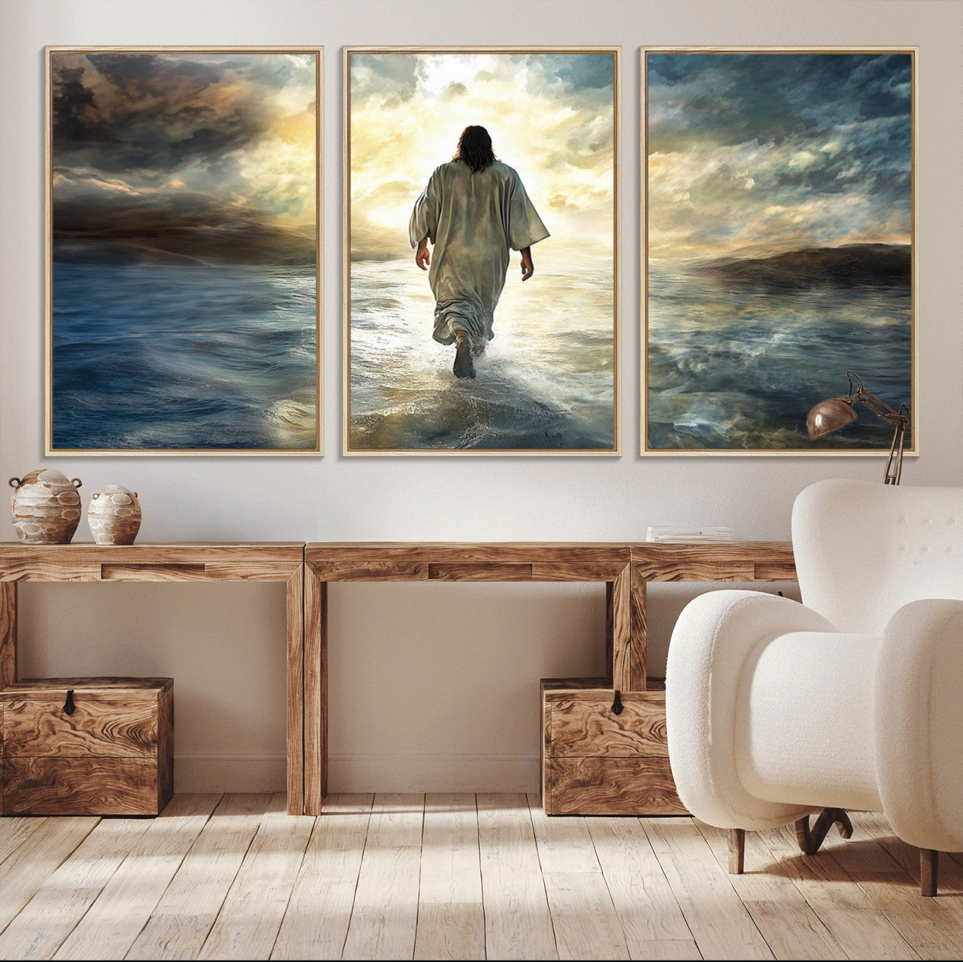 82295-MGV-CV-36X24-Jesus Walking on Water Wall Art | Canvas Print | Ready to Hang | Christian Home Decor | Spiritual