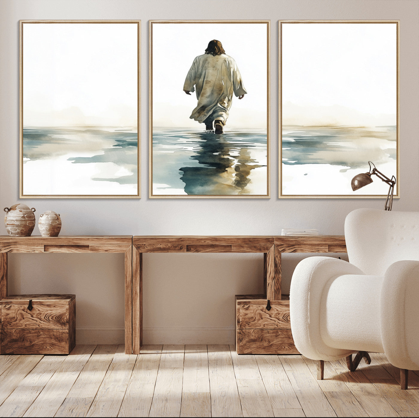 77475-MGV-CV-36X24-Watercolor Jesus Walking on Water Canvas Print, Christian Wall Art, Jesus Christ Walking