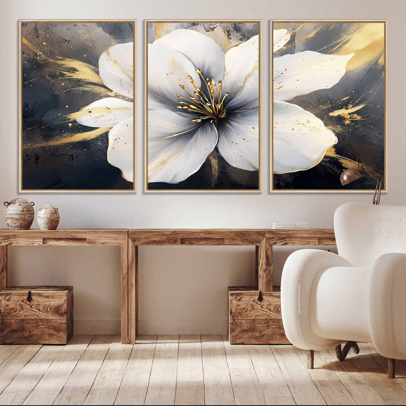 19910-MGV-CV-36X24-White Flower Wall Art Canvas Print | Ready to Hang | Abstract Floral Wall Decor | Elegant Bloom