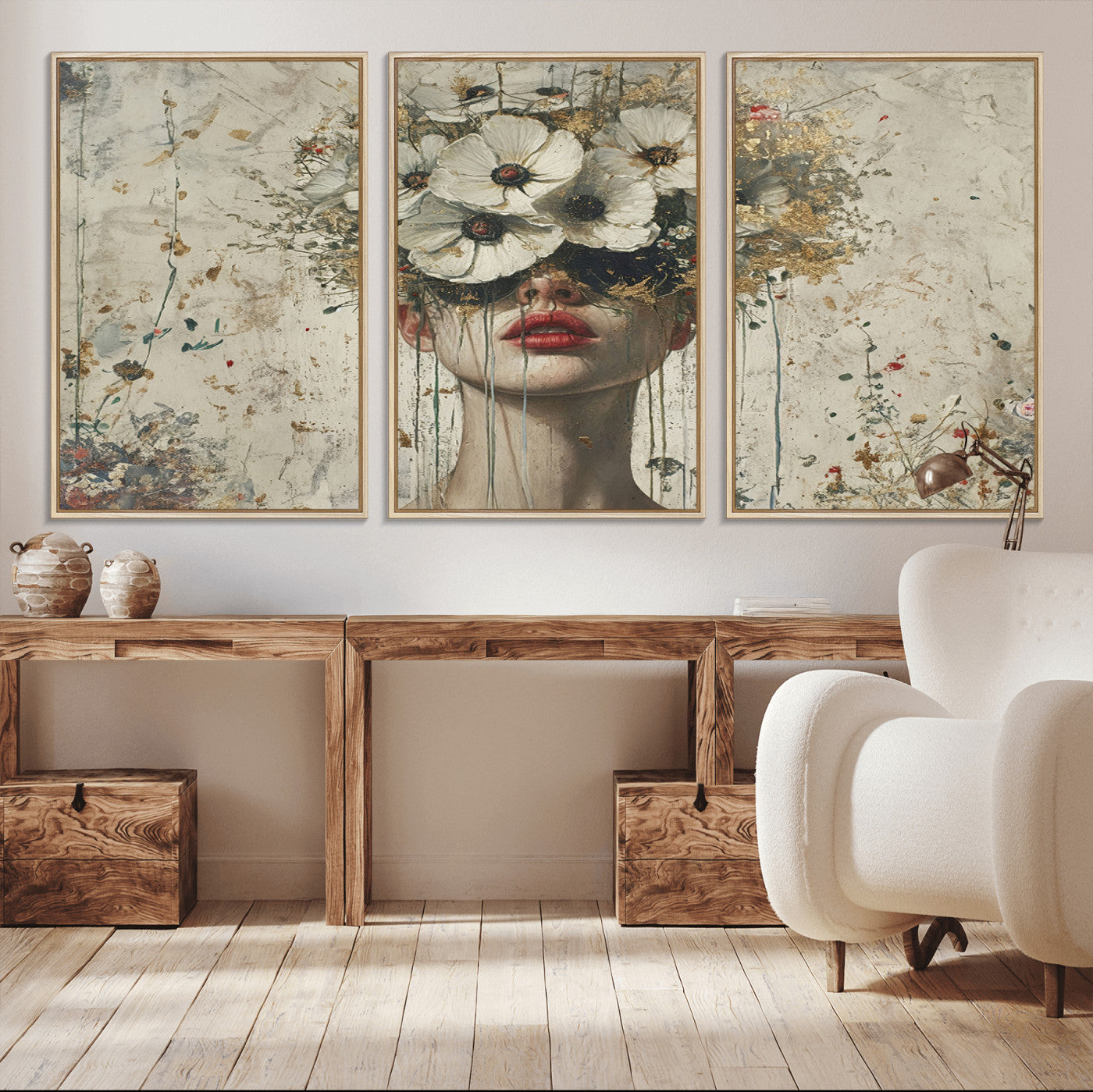 MGV-FC-60X30-3P - Abstract Floral Women Patel Wall Art Canvas Print