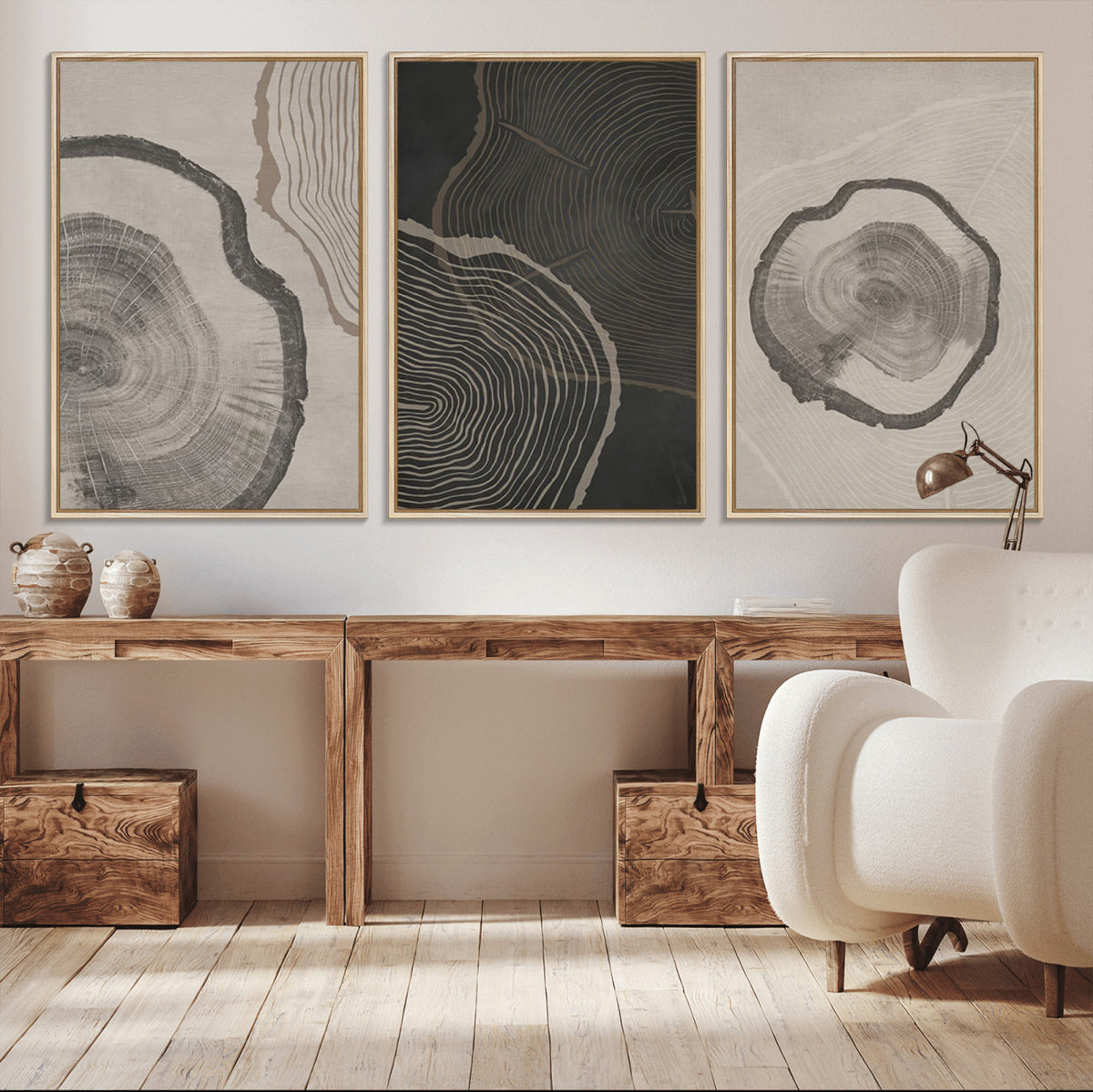 Modern Abstract Tree Ring Canvas Art Set | 3 Panel Large Tree Ring ...