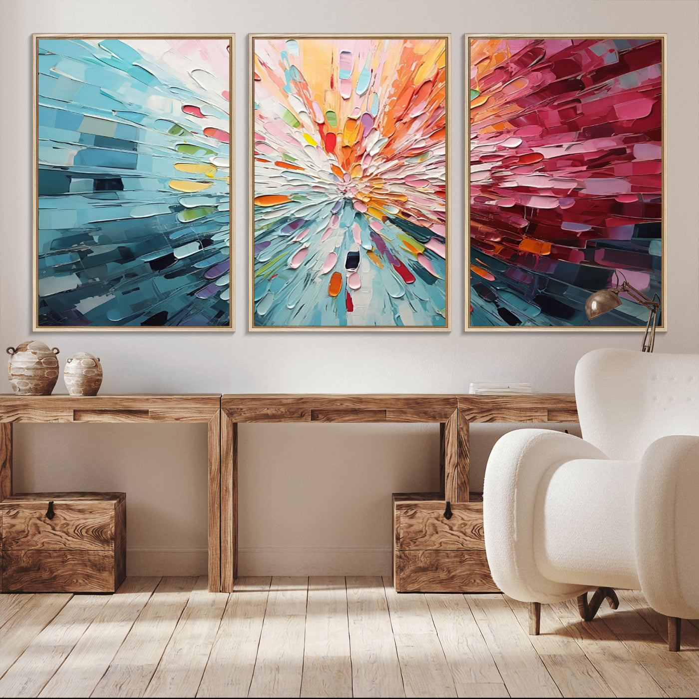 47065-MGV-CV-36X24-Radiant Bloom Abstract Floral Wall Art Canvas Print - Colorful Burst - Modern Living Room Decor -
