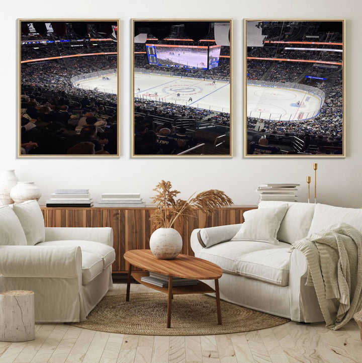 A wall art canvas of Amalie Arena, capturing NHL hockey in Florida.