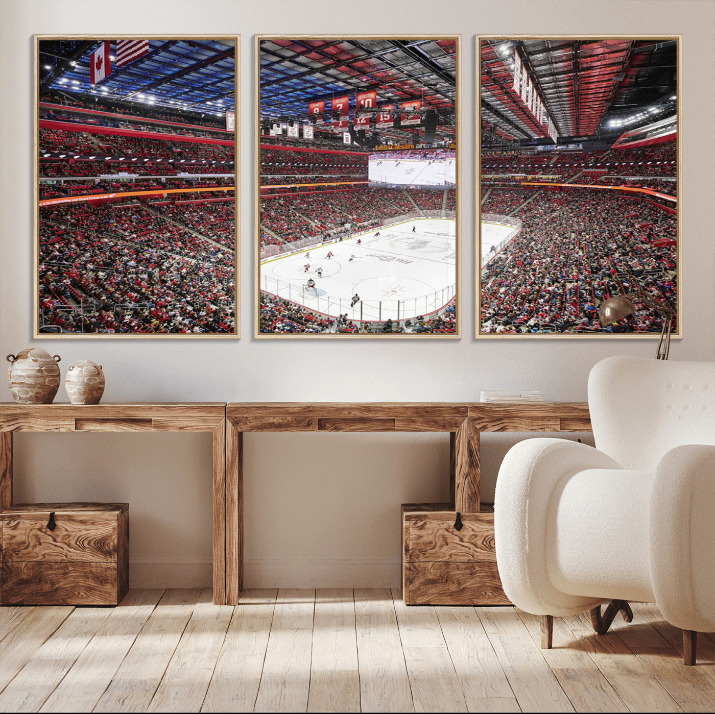 MGV-FC-60X30-3P - Barton Malow Little Caesars Arena Detroit Wall Art Canvas Print - Detroit Hockey and Basketball