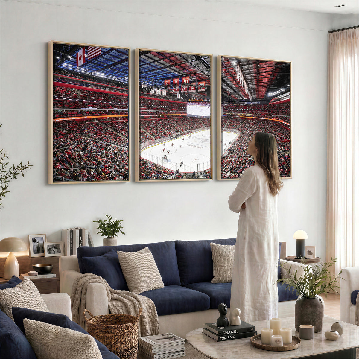 62263-MGV-CV-36X24 - Barton Malow Little Caesars Arena Detroit Wall Art Canvas Print - Detroit Hockey and Basketball
