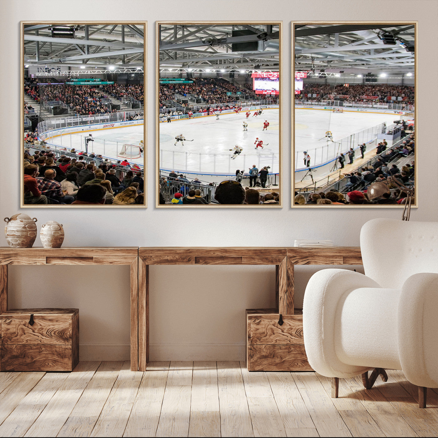 79352-MGV-CV-36X24-Lausanne Arena Ice Hockey Stadium Wall Art Canvas Print, Framed Lausanne Arena Ice Hockey Canvas