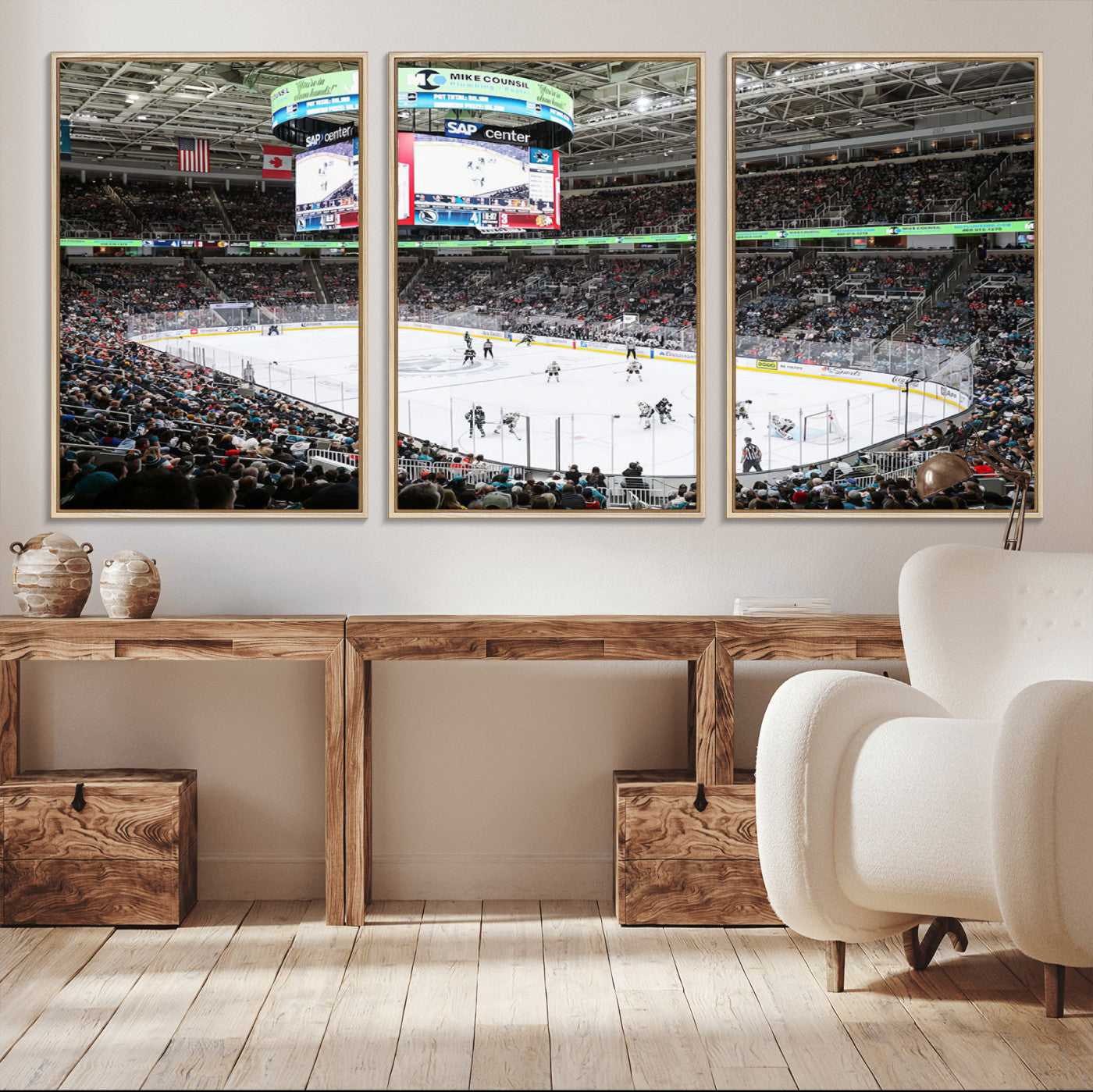 87538-MGV-CV-36X24-Sharks Arena Blackhawks Sharks Ice Hockey Stadium Wall Art Canvas Print, Framed Blackhawks Sharks