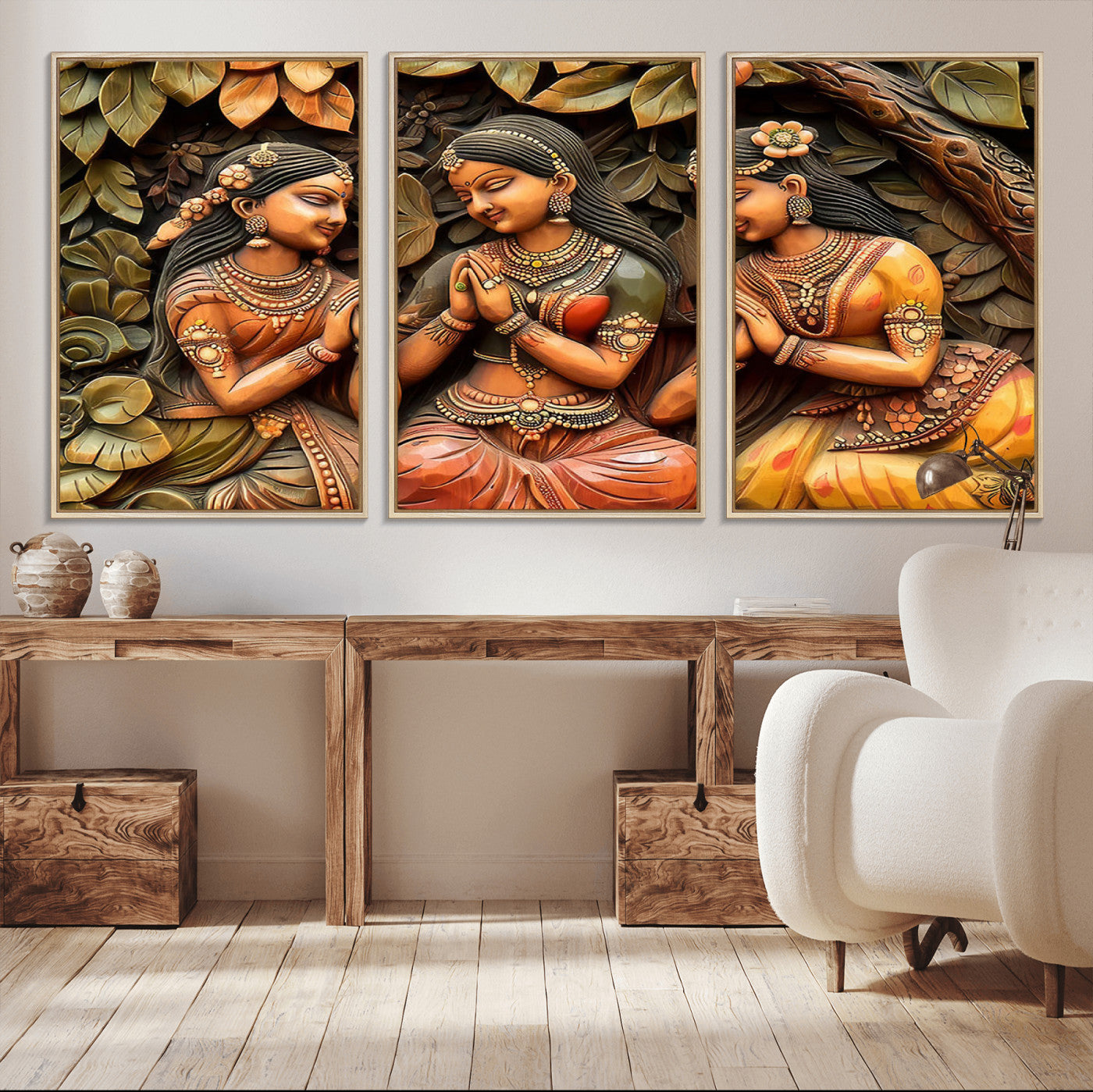 12926-MGV-CV-36X24-Indian Woman Statue Wall Art Canvas Print