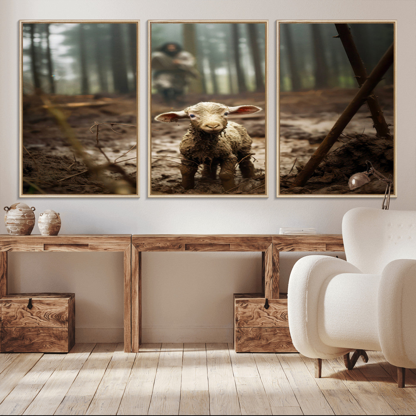 MGV-FC-60X30-3P - Jesus Running After a Lost Lamb Canvas Wall Art Print