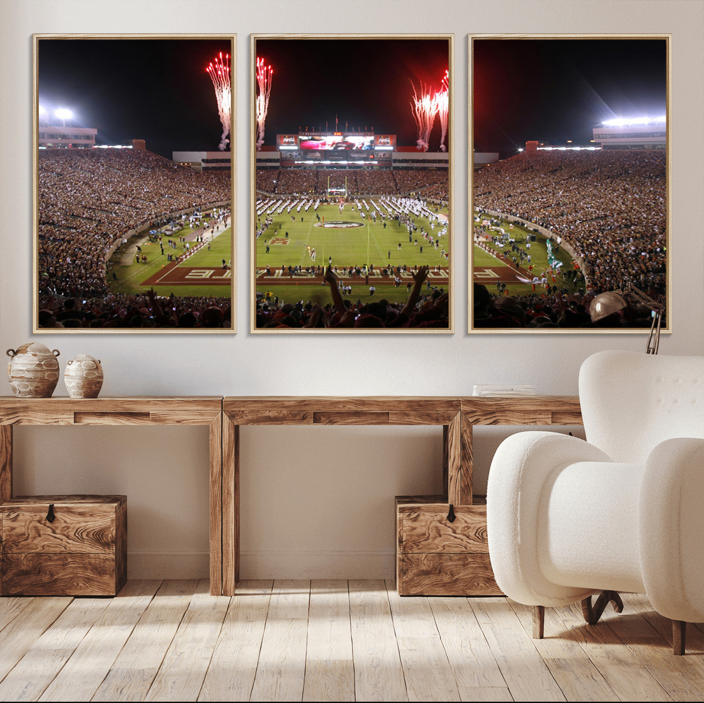 86288-MGV-CV-36X24-Framed Florida State Seminoles Football Team Print - Tallahassee Doak Campbell Stadium Wall Art