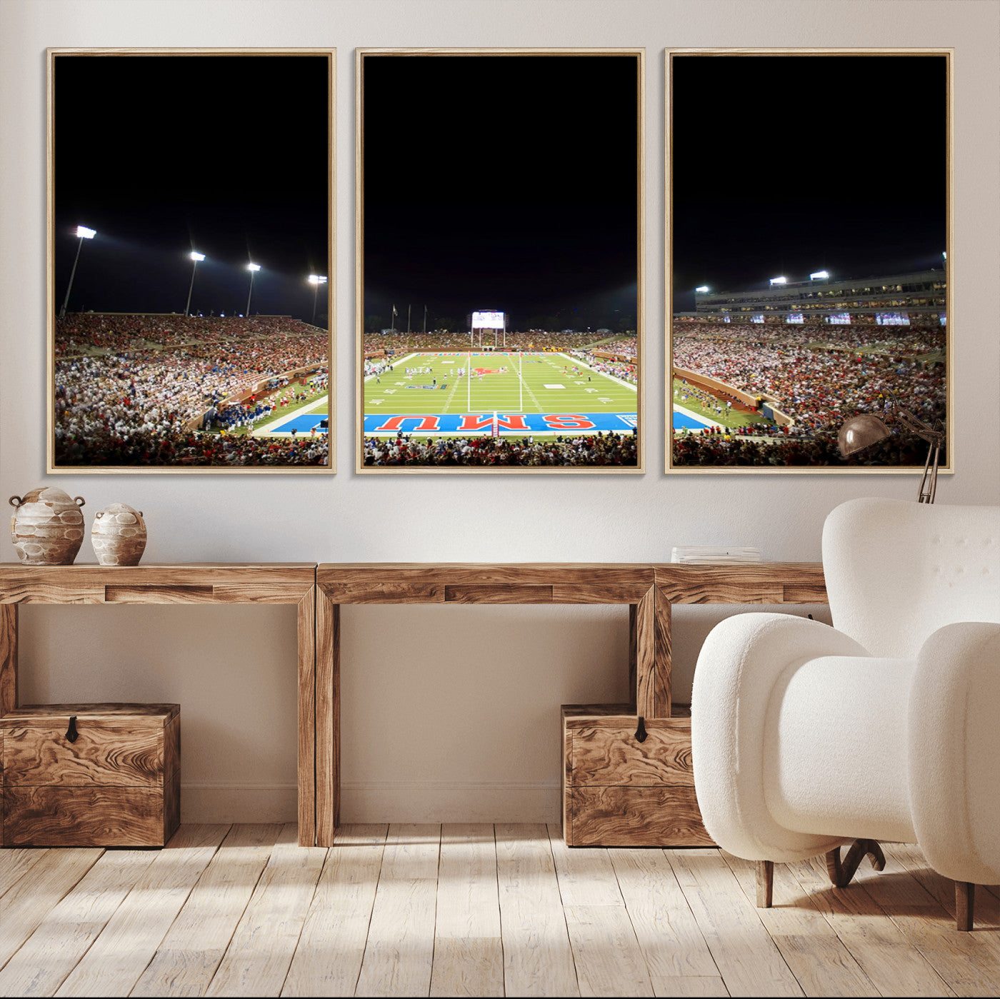 MGV-FC-60X30-3P - SMU Mustangs Football Team Print - Dallas Gerald J. Ford Stadium Wall Art Canvas Print