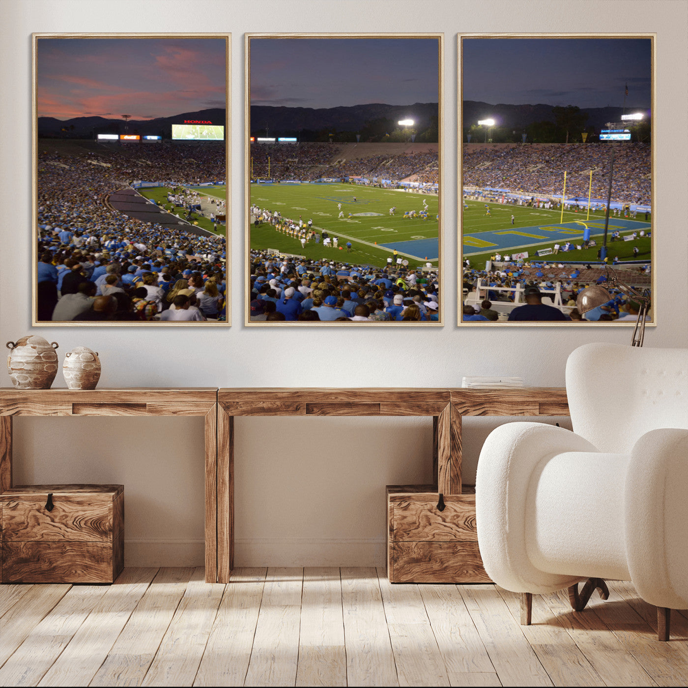 90359-MGV-CV-36X24-UCLA Bruins Football Team Print - Pasadena Rose Bowl Stadium Wall Art Canvas Print