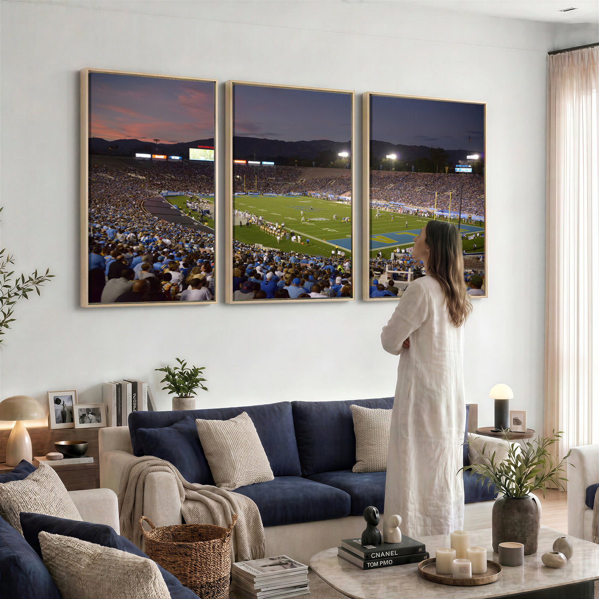 90359-MGV-CV-36X24 - UCLA Bruins Football Team Print - Pasadena Rose Bowl Stadium Wall Art Canvas Print