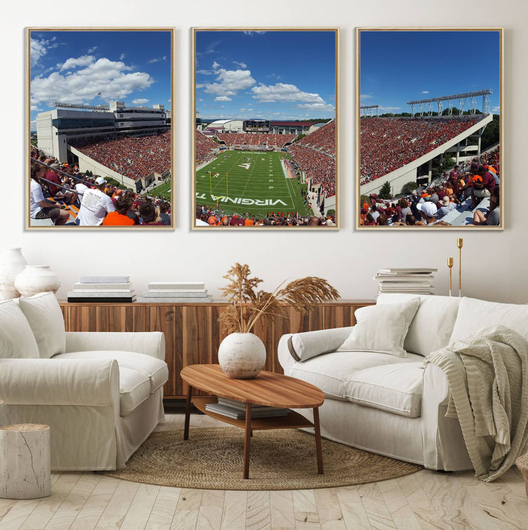 This Lane Stadium print captures Virginia Tech on the field along with the vibrant crowd, making it the perfect wall art for Hokies fans.