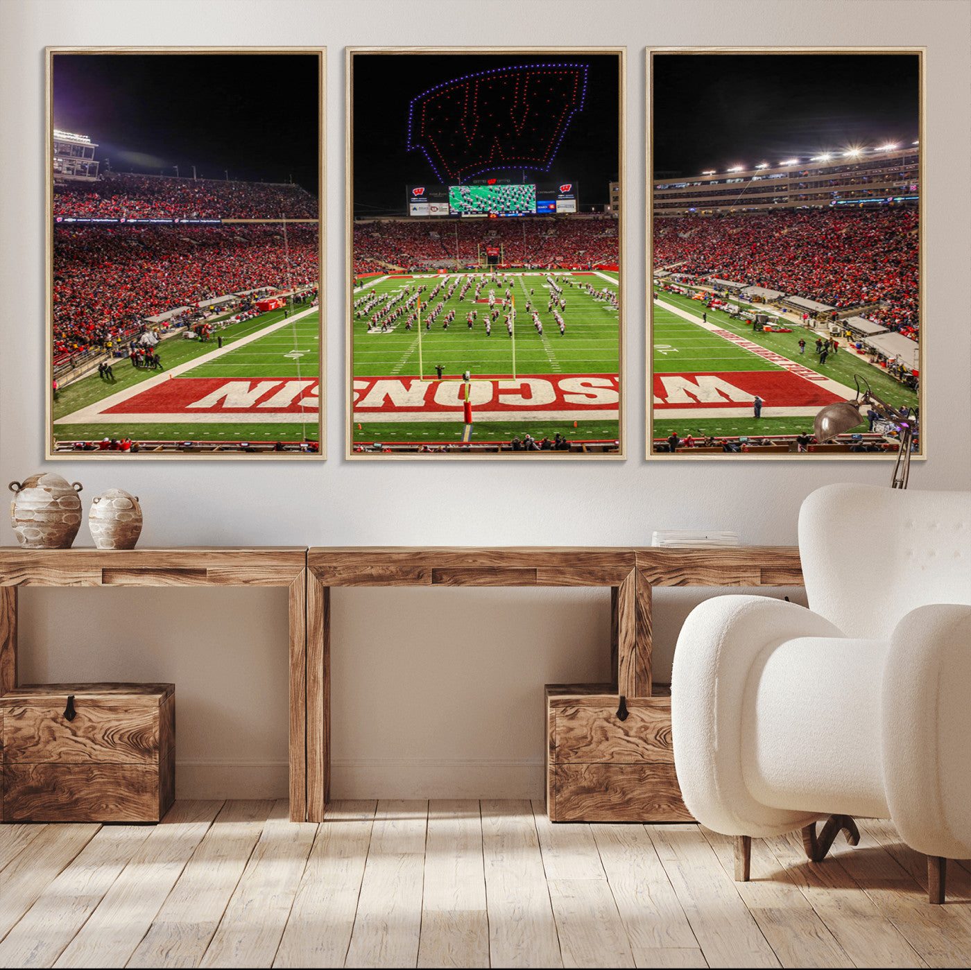MGV-FC-60X30-3P - Wisconsin Badgers Football Team Print Canvas- Madison Camp Randall Stadium Wall Art Canvas Print