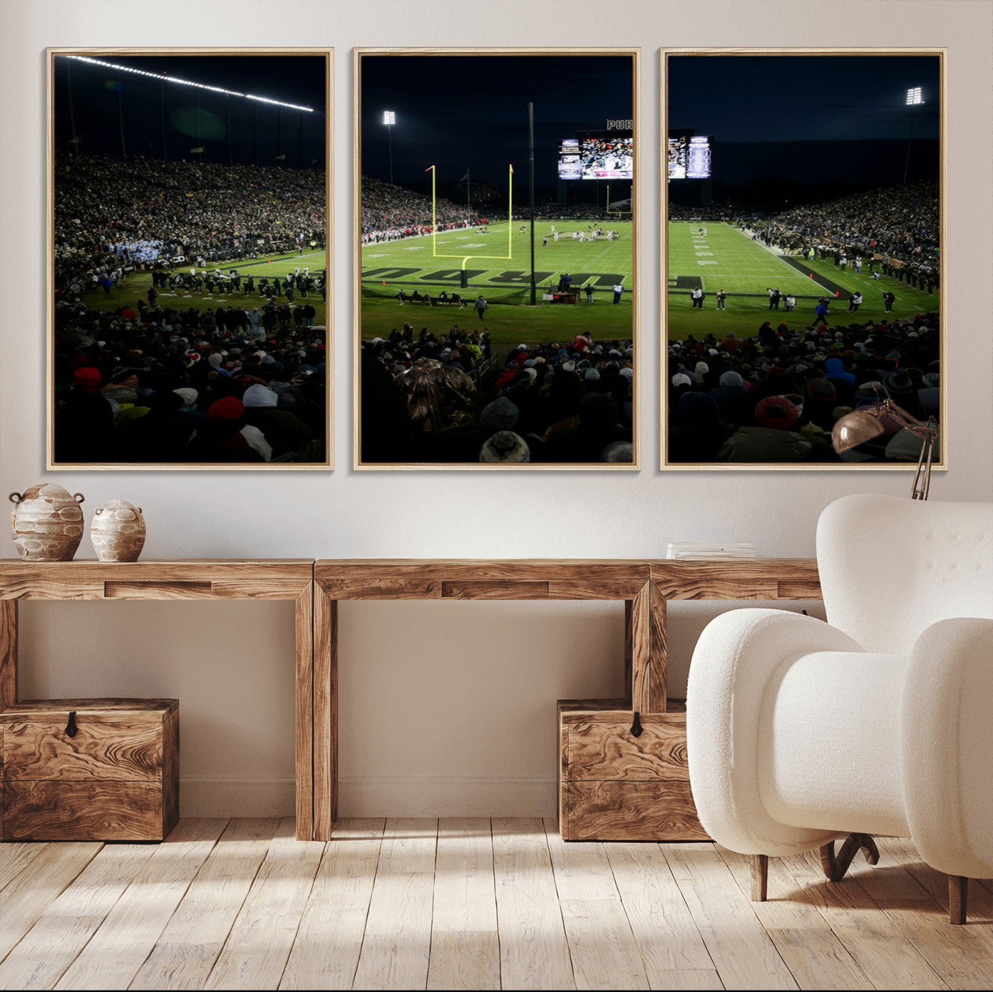 60140-MGV-FC-60X30-3P_Natural-Purdue Boilermakers Football Team Print - West Lafayette Ross–Ade Stadium Wall Art Canvas Print