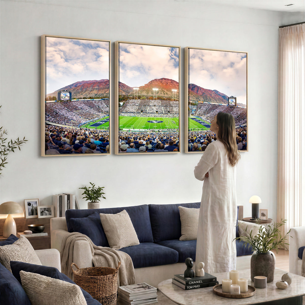 85734-MGV-CV-36X24 - Brigham Young University Cougars Football Team Print - Provo LaVell Edwards Stadium Wall Art Canvas