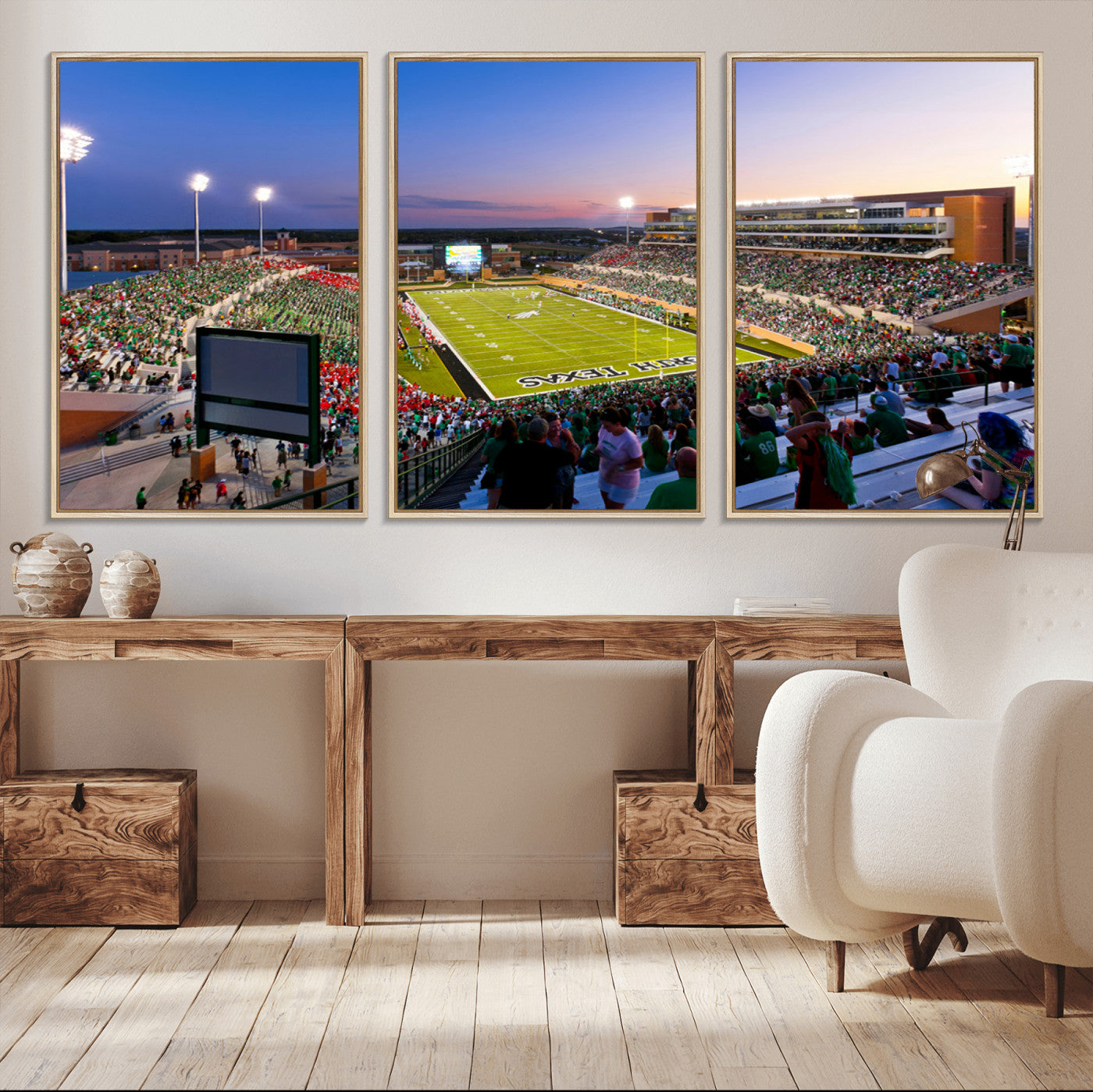 MGV-FC-60X30-3P - University of North Texas Mean Green Football Team Print - Denton DATCU Stadium Wall Art Canvas