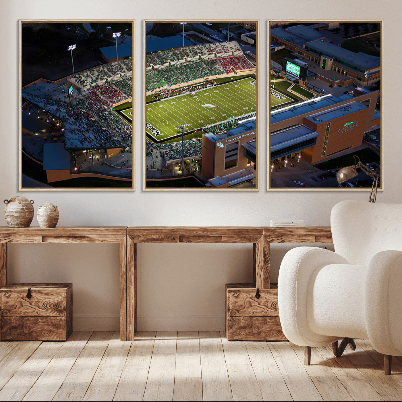 MGV-FC-60X30-3P - University of North Texas Mean Green Football Artwork, Football Team Print - Denton DATCU Stadium