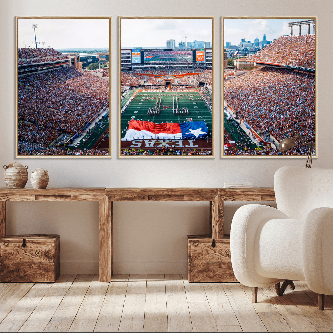 MGV-FC-60X30-3P - University of Texas Longhorns Football Team Canvas Print - Austin Darrell K Royal-Texas Memorial