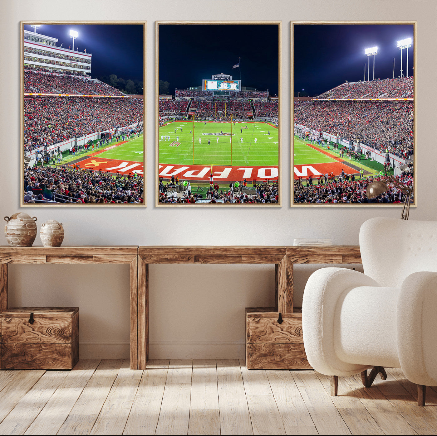 MGV-FC-60X30-3P - Wolfpack Football Team Print - Raleigh Carter-Finley Stadium Wall Art Canvas Print