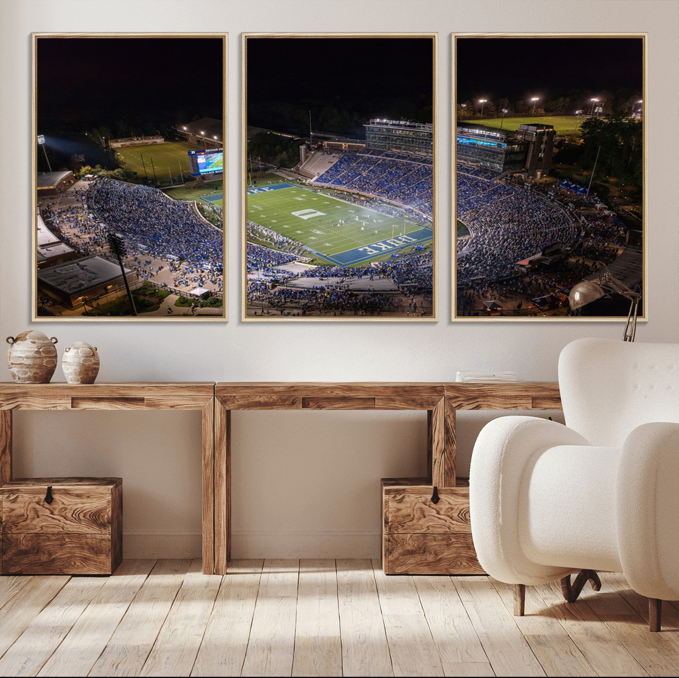MGV-FC-60X30-3P - Duke University Blue Devils Football Print Canvas - Durham Wallace Wade Stadium Wall Art Canvas