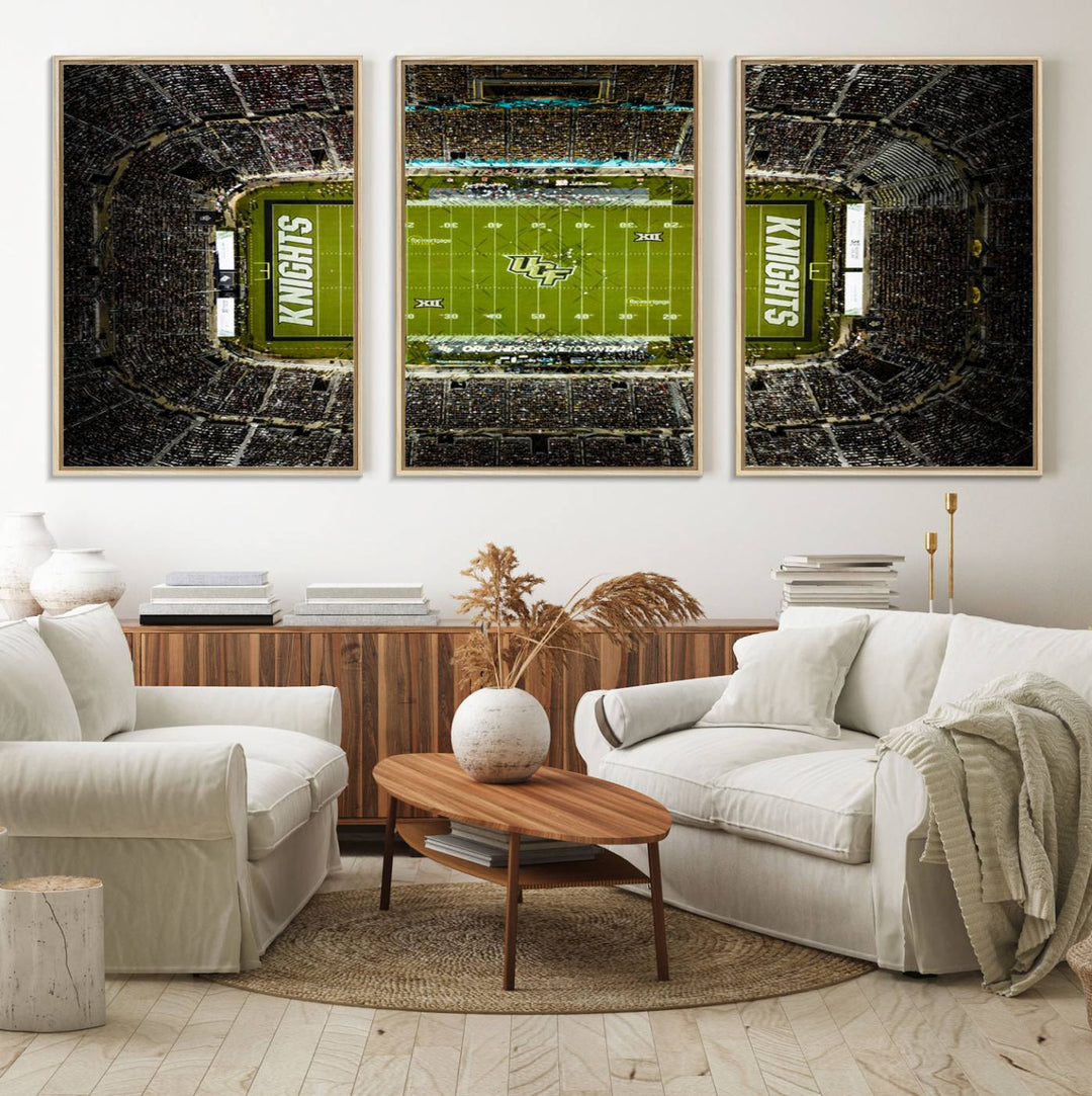 The UCF Knights Orlando Stadium Canvas Print, showcasing KNIGHTS in the end zones.