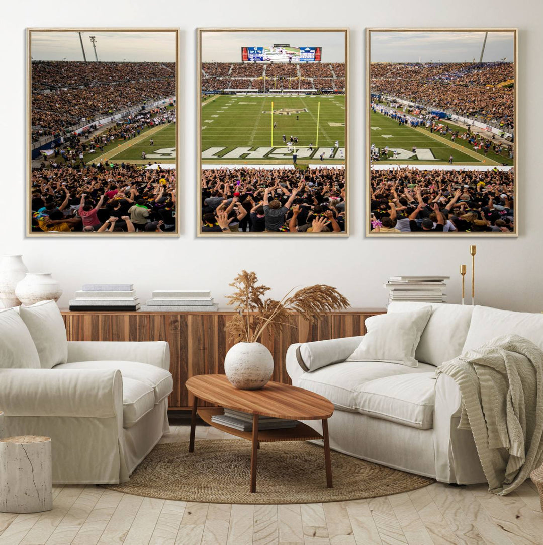 Gallery-quality wall art of the UCF Knights at Orlando FBC Mortgage Stadium, capturing a packed stadium and vibrant field.