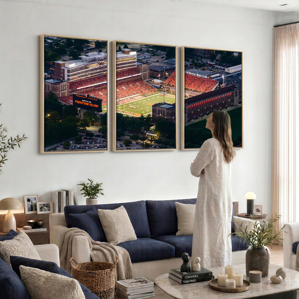 78052-MGV-CV-36X24 - University of Illinois Fighting Illini Football Team Print - Champaign Illinois Memorial Stadium