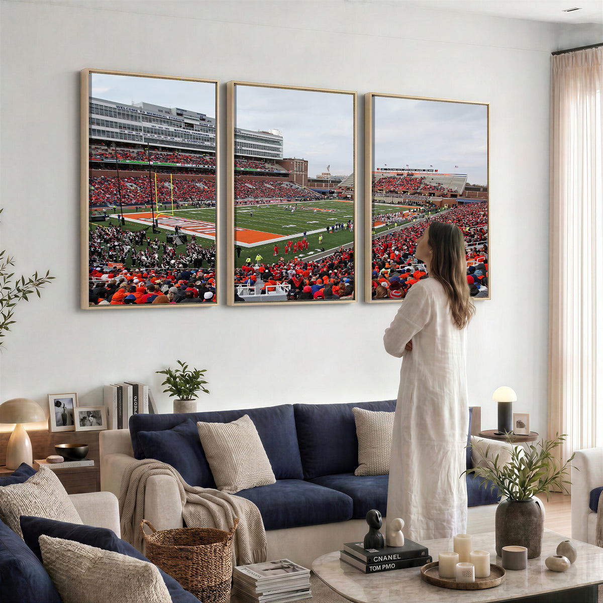 86851-MGV-CV-36X24 - University of Illinois Fighting Illini Football Team Print - Champaign Illinois Memorial Stadium