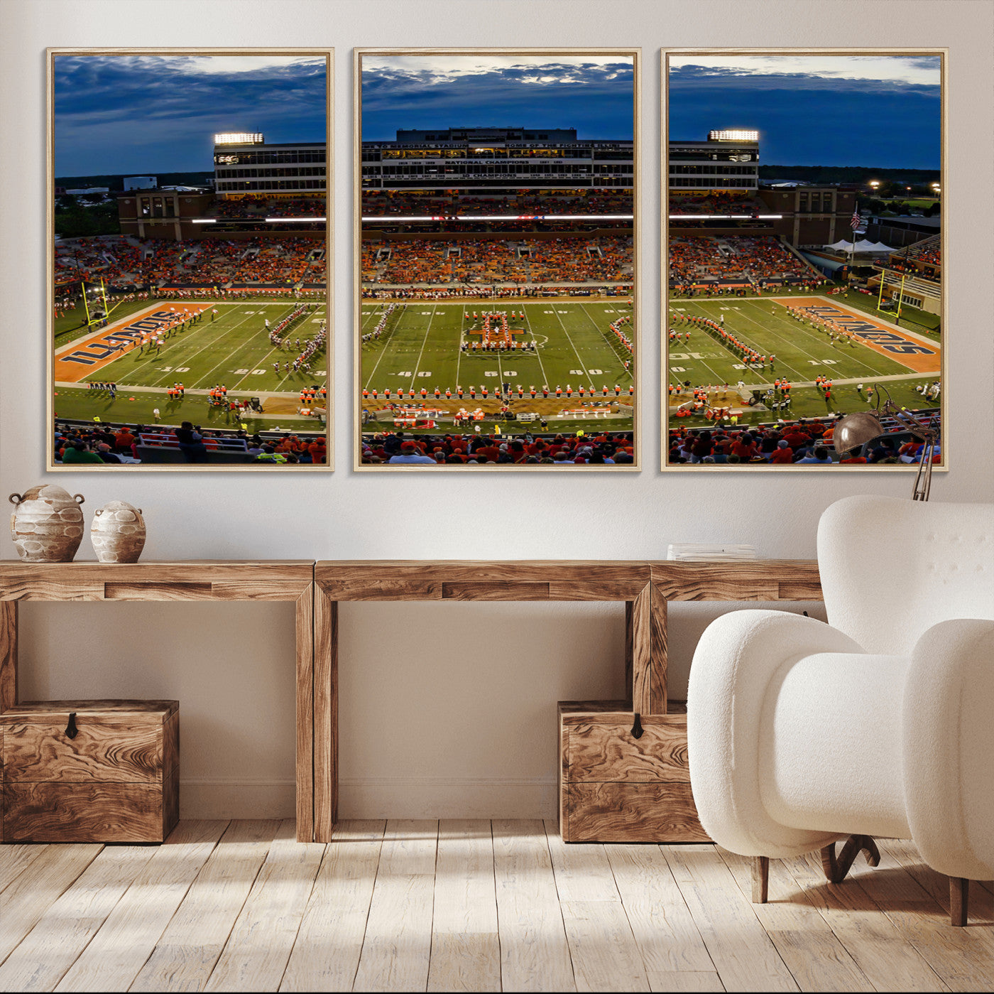MGV-FC-60X30-3P - University of Illinois Fighting Illini Football Team Print - Champaign Illinois Memorial Stadium