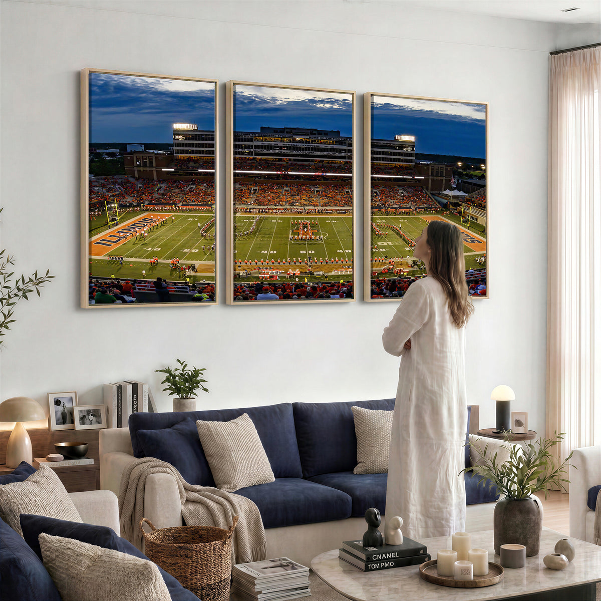 44513-MGV-CV-36X24 - University of Illinois Fighting Illini Football Team Print - Champaign Illinois Memorial Stadium