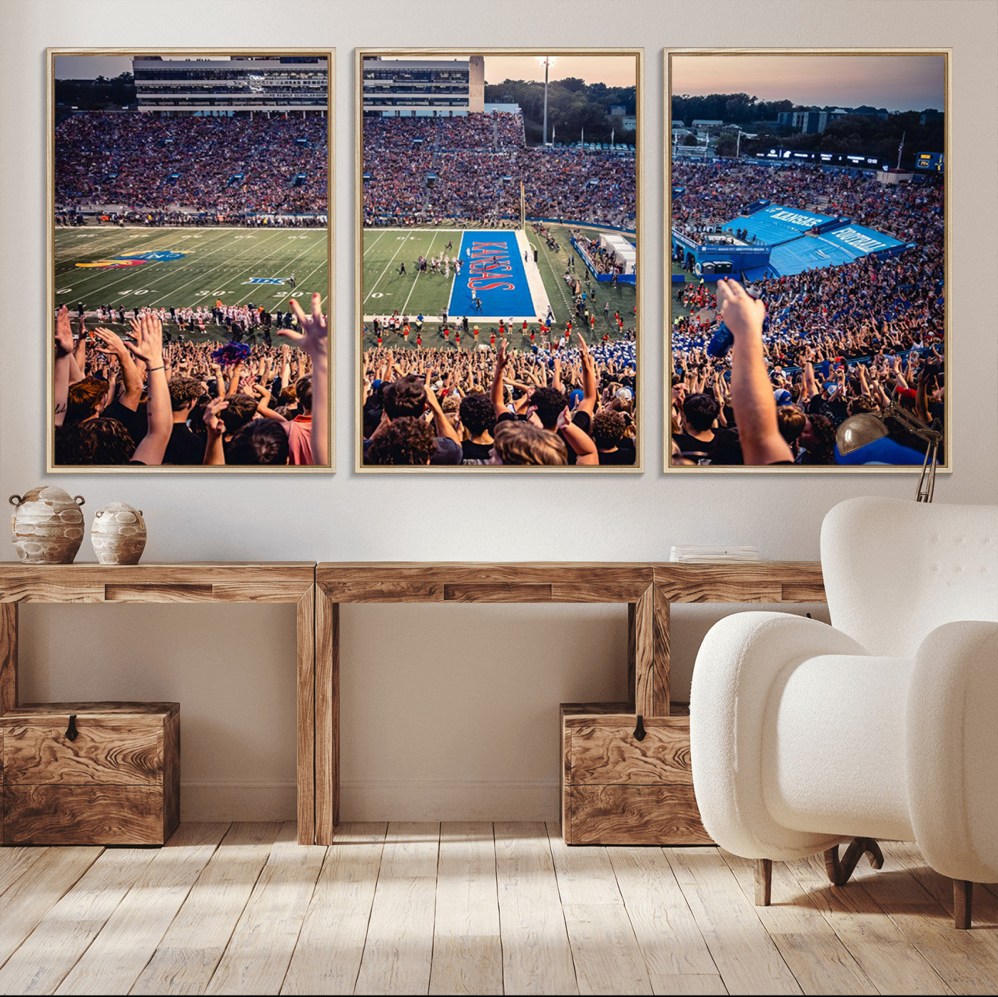 MGV-FC-60X30-3P - University of Kansas Jayhawks Football Team Art Print - Lawrence Kansas Memorial Stadium Wall Art