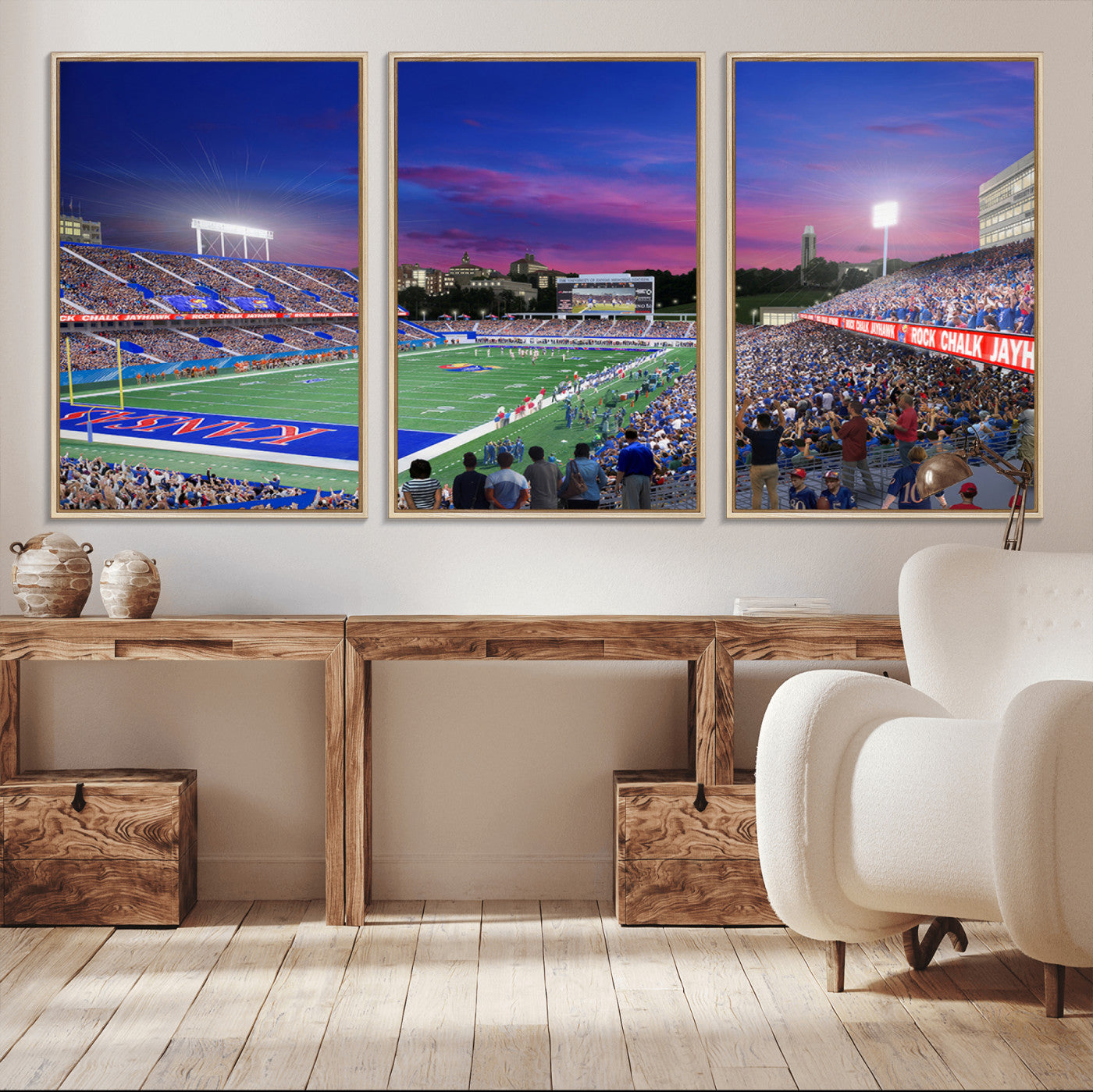 MGV-FC-60X30-3P - University of Kansas Jayhawks Football Team Print Canvas- Lawrence Kansas Memorial Stadium Wall Art