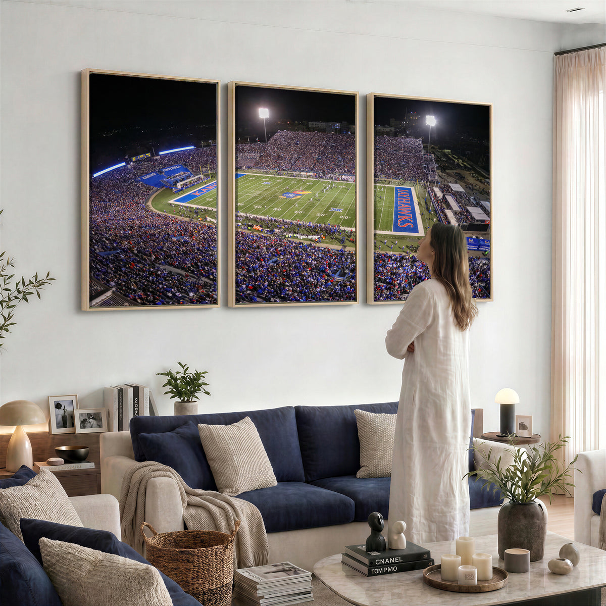 69760-MGV-CV-36X24 - University of Kansas Jayhawks Football Team Print - Lawrence Kansas Memorial Stadium Wall Art Canvas