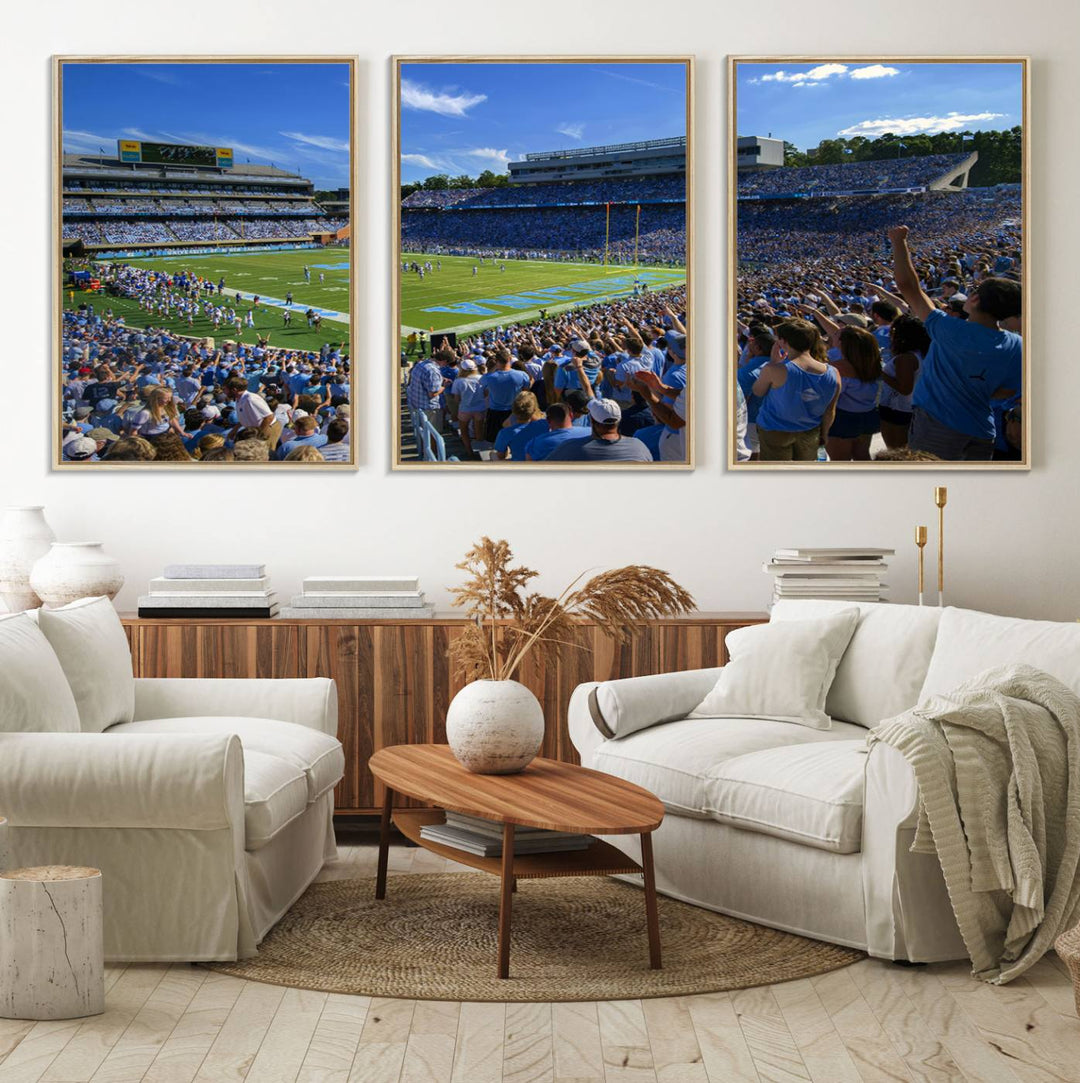 A University of North Carolina Tar Heels football stadium print on canvas.