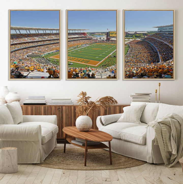 A high-res canvas captures a panoramic view of Waco McLane Stadium.