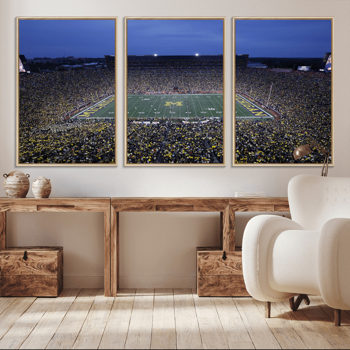 MGV-FC-60X30-3P - University of Michigan Wolverines Football Team Print - Ann Arbor Michigan Stadium Wall Art Canvas