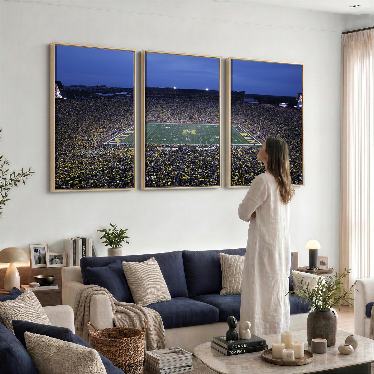 34202-MGV-CV-36X24 - University of Michigan Wolverines Football Team Print - Ann Arbor Michigan Stadium Wall Art Canvas