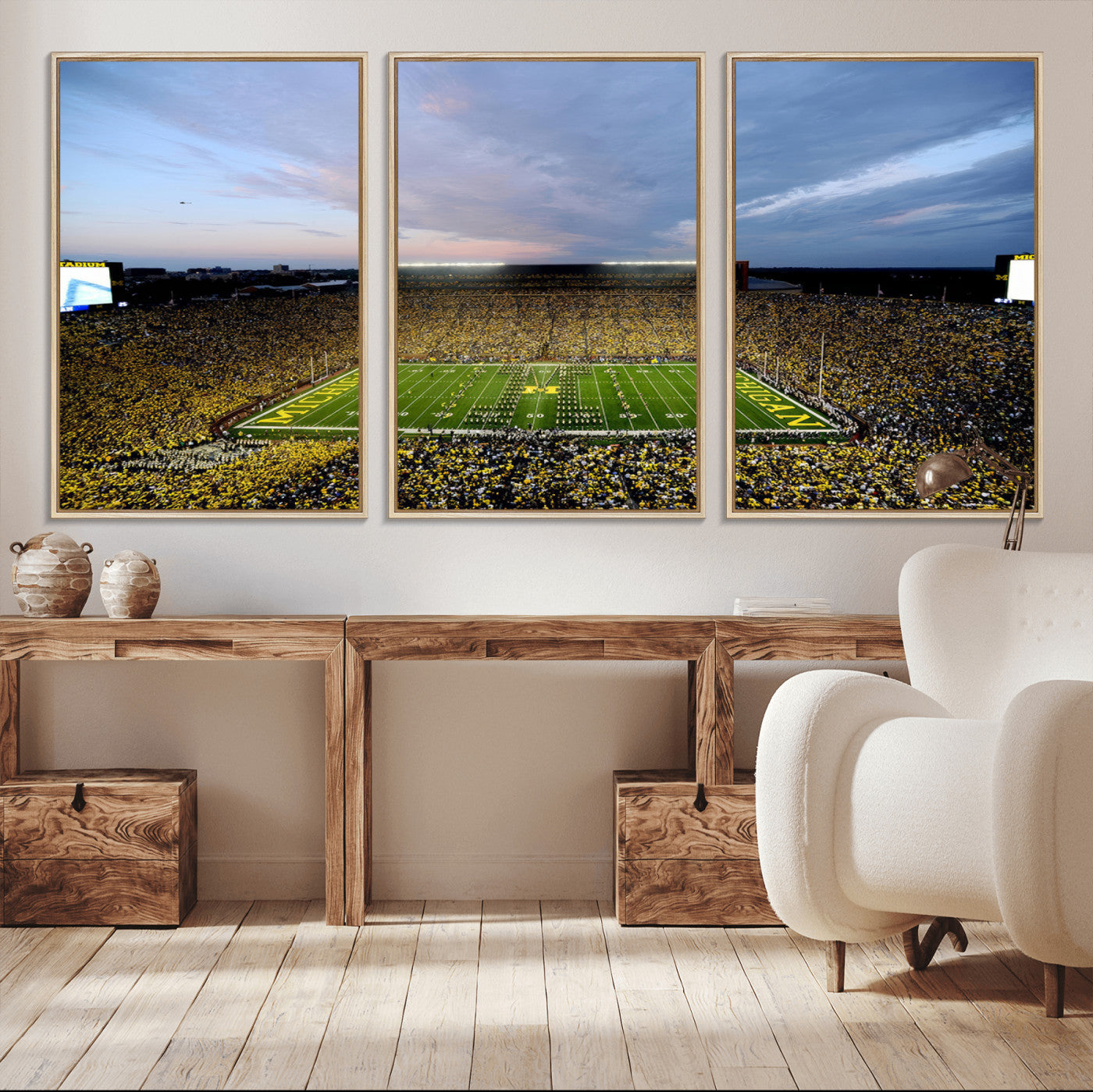 MGV-FC-60X30-3P - University of Michigan Wolverines Football Team Print - Ann Arbor Michigan Stadium Wall Art Canvas