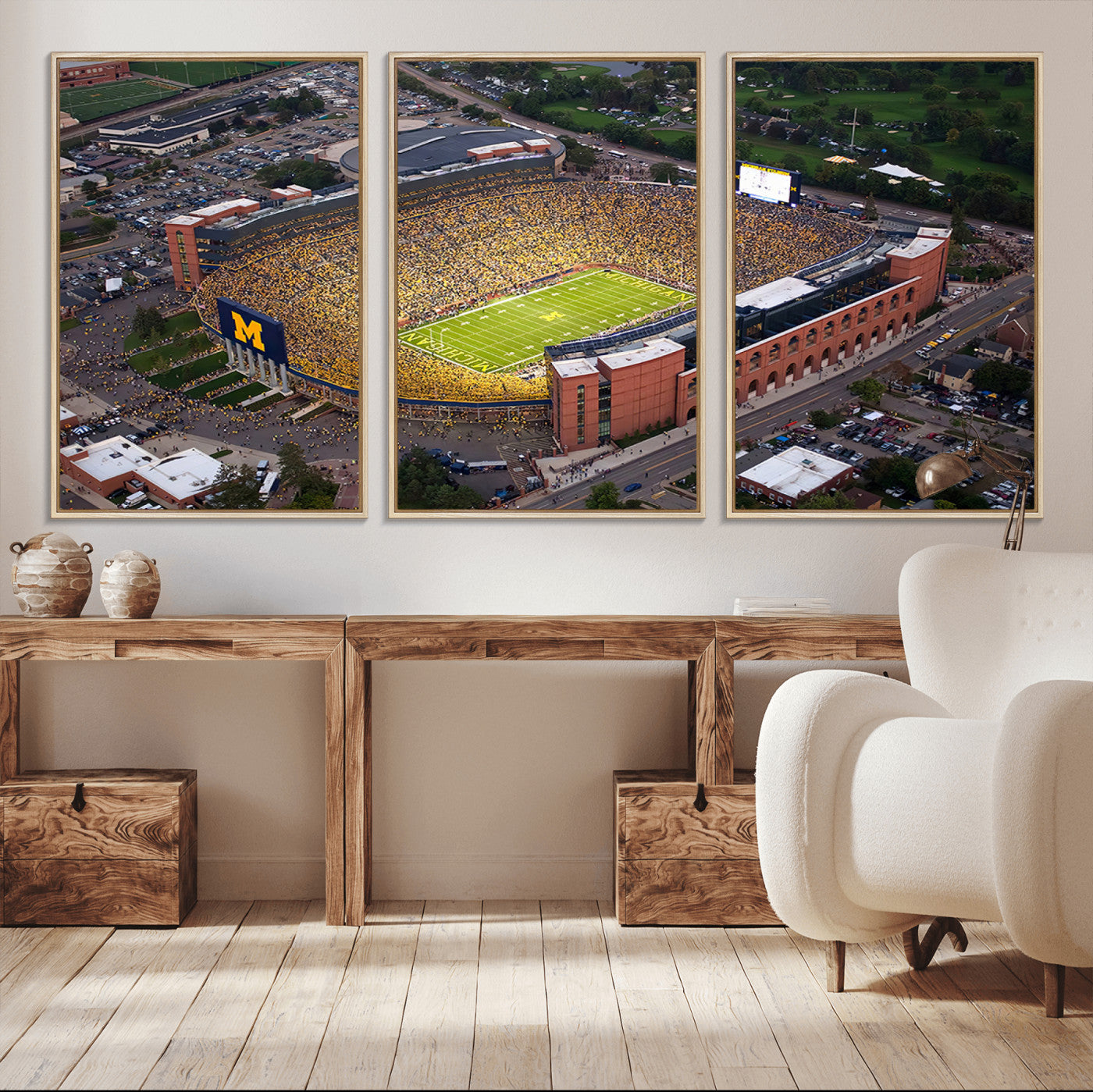 MGV-FC-60X30-3P - University of Michigan Wolverines Football Team Print - Ann Arbor Michigan Stadium Wall Art Canvas