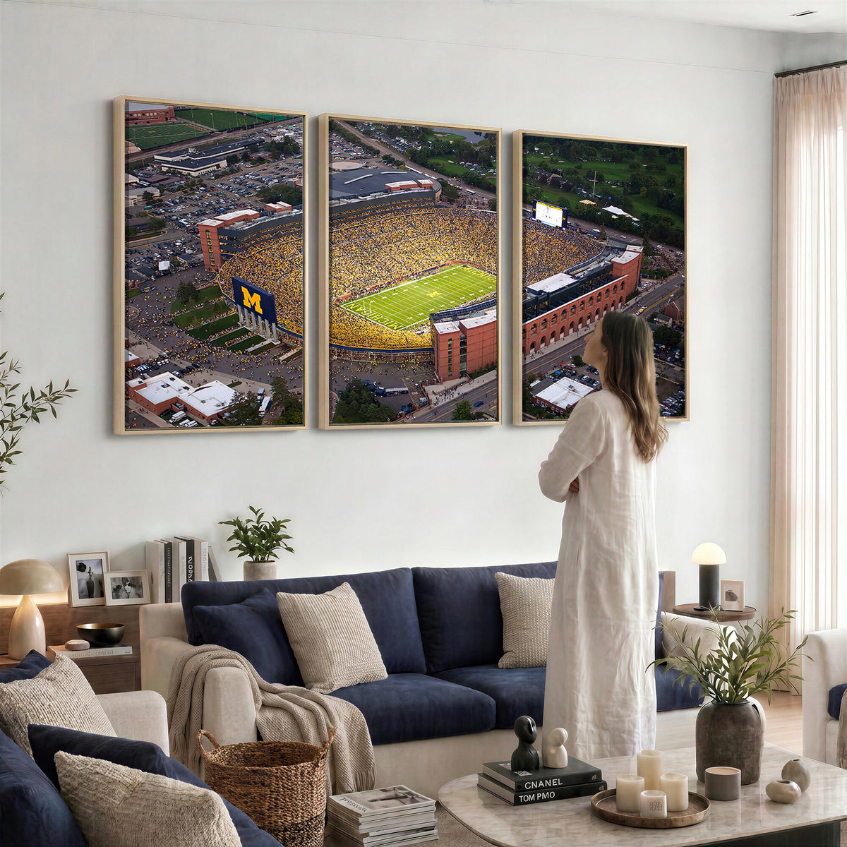 95248-MGV-CV-36X24 - University of Michigan Wolverines Football Team Print - Ann Arbor Michigan Stadium Wall Art Canvas