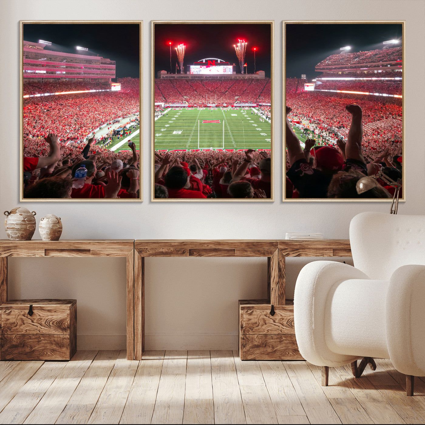 MGV-FC-60X30-3P - University of Nebraska Cornhuskers Football Team Print - Lincoln Memorial Stadium Wall Art Canvas