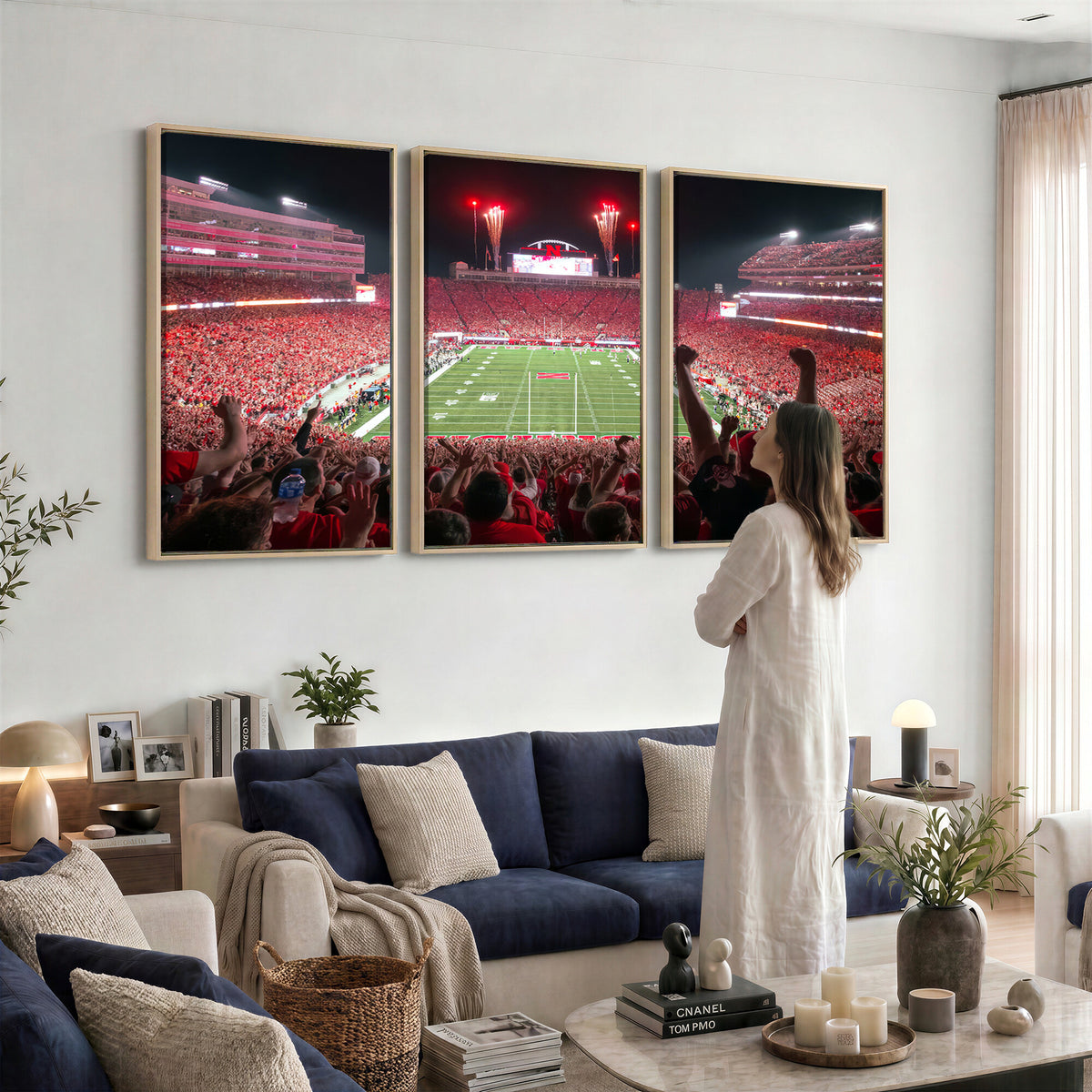 43351-MGV-CV-36X24 - University of Nebraska Cornhuskers Football Team Print - Lincoln Memorial Stadium Wall Art Canvas