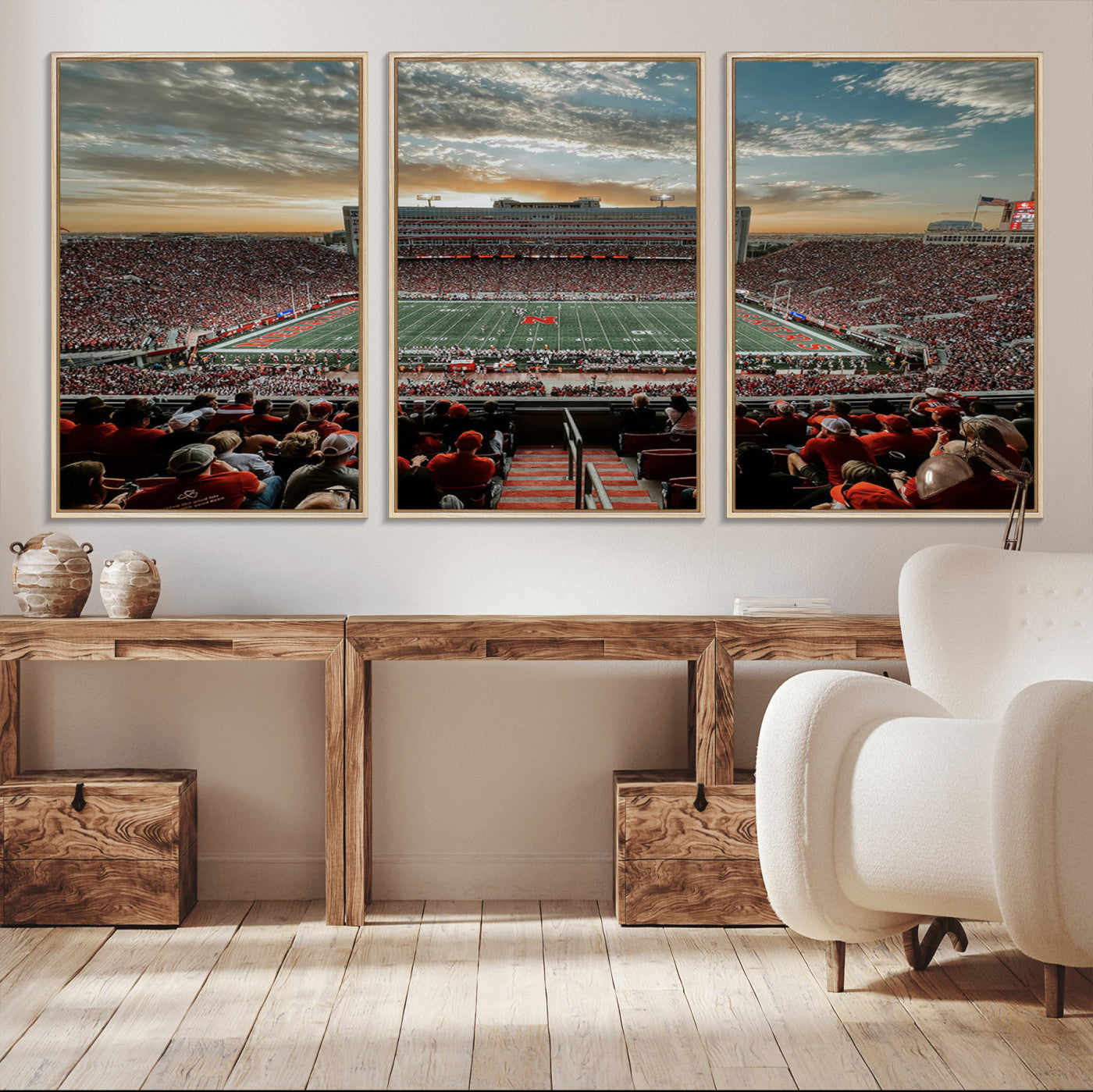 MGV-FC-60X30-3P - University of Nebraska Cornhuskers Football Team Print - Lincoln Memorial Stadium Art Canvas Print