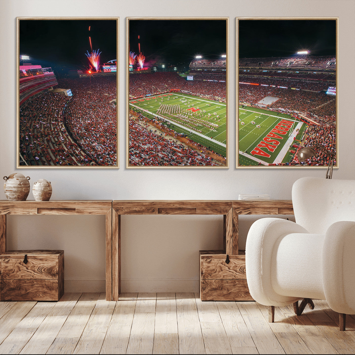 MGV-FC-60X30-3P - University of Nebraska Cornhuskers Football Team Print - Lincoln Memorial Stadium Wall Art Canvas