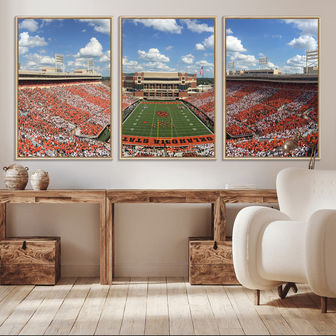65192-MGV-FC-60X30-3P_Natural-Oklahoma State Cowboys Football Team Print - Stillwater Boone Pickens Stadium Wall Art Canvas Print