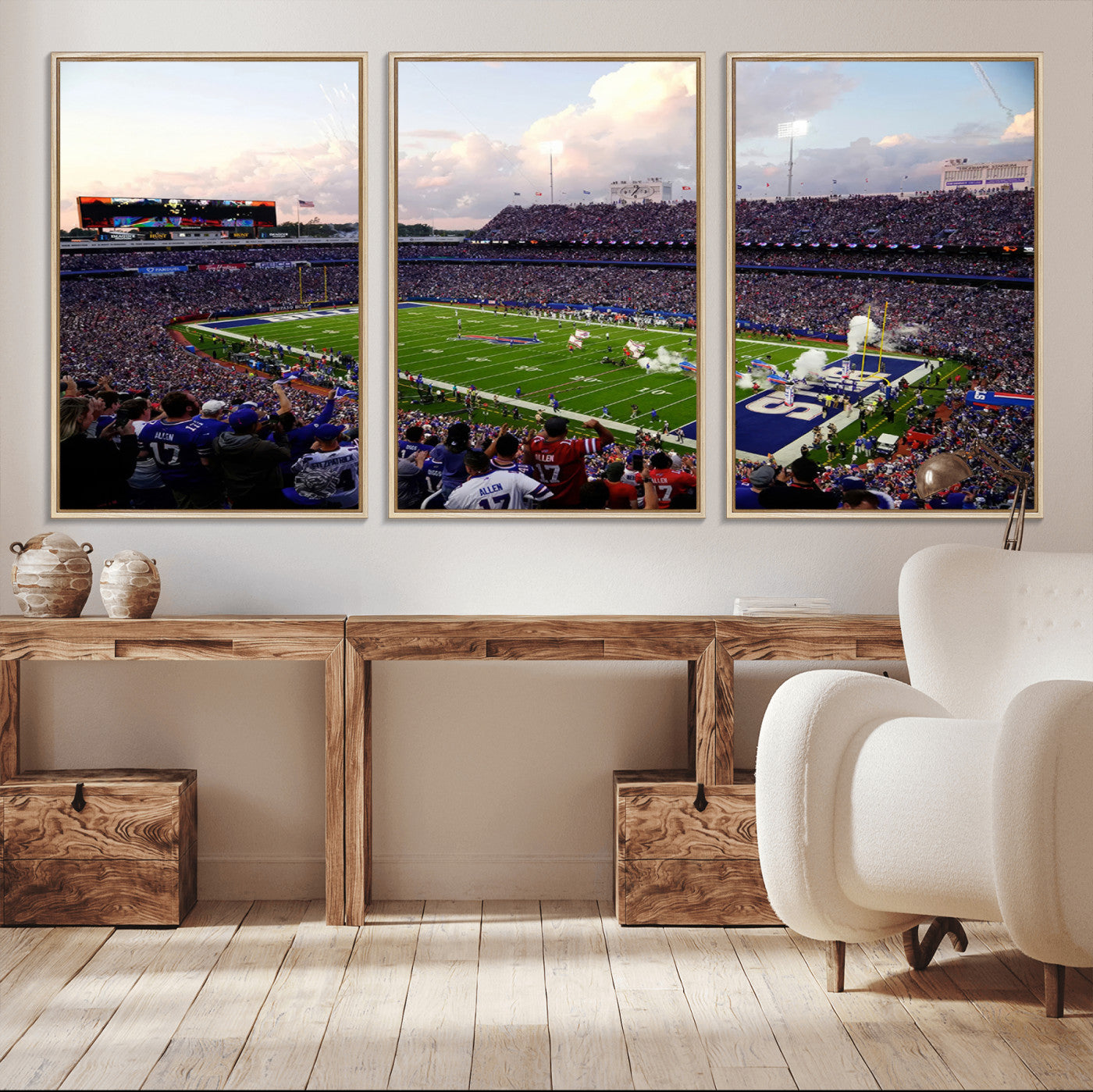 64066-MGV-FC-60X30-3P_Natural-Buffalo Bills Football Team Print - Buffalo Highmark Stadium Wall Art Canvas Print