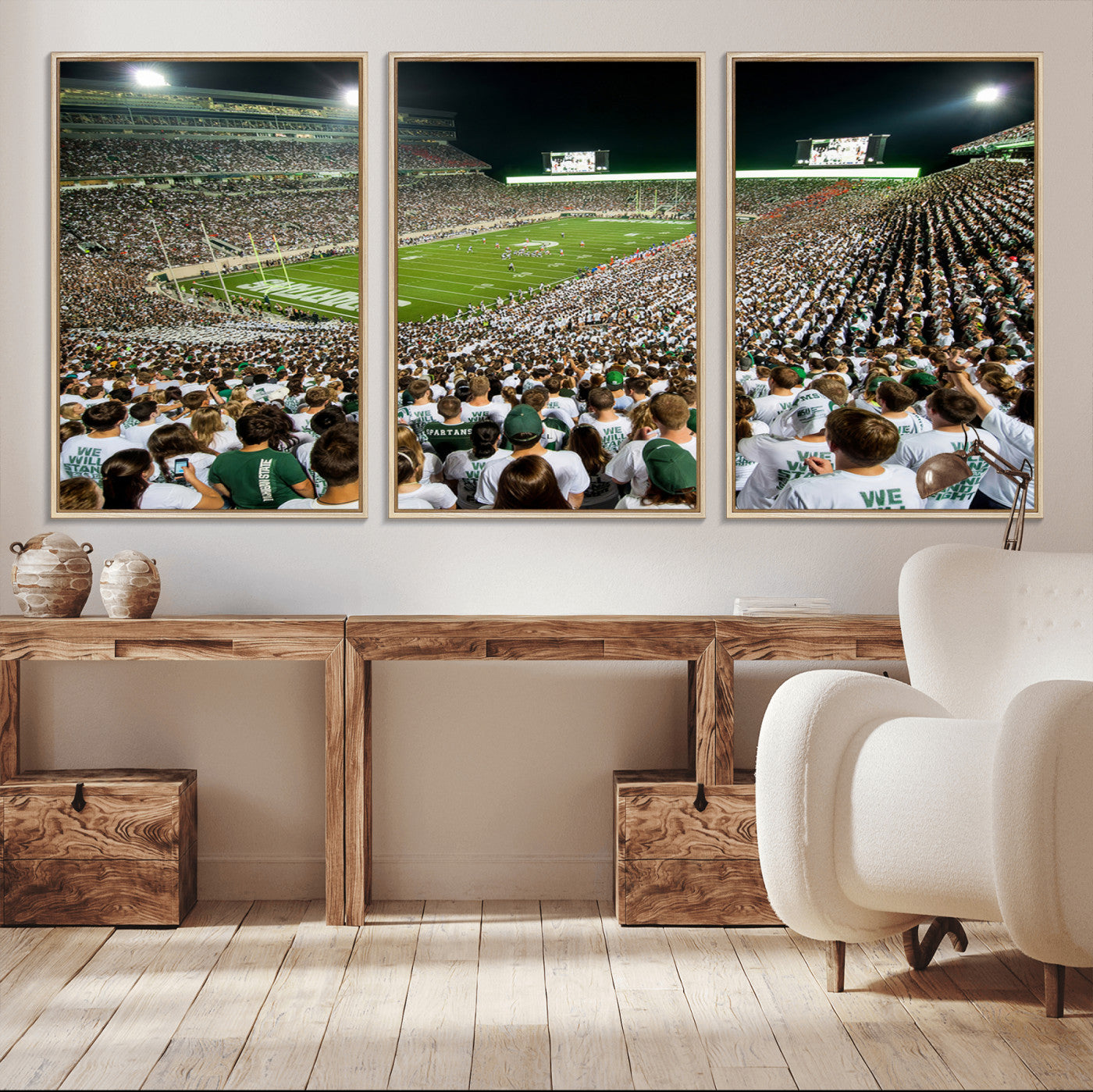 30457-MGV-CV-36X24-Michigan State Spartans Football Canvas Print - East Lansing Spartan Stadium Wall Art Canvas Print
