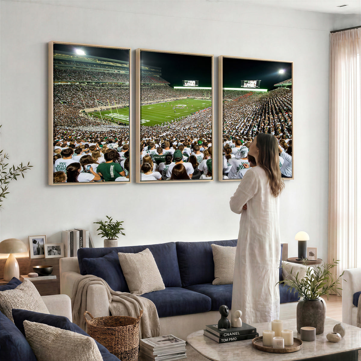 30457-PAN-FL-20X10 - Michigan State Spartans Football Canvas Print - East Lansing Spartan Stadium Wall Art Canvas Print